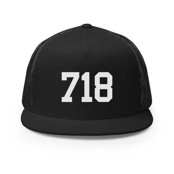 718 Area Code Trucker Hat, New York, Staten Island, Queens, Brooklyn, Bronx - Picture 1 of 1